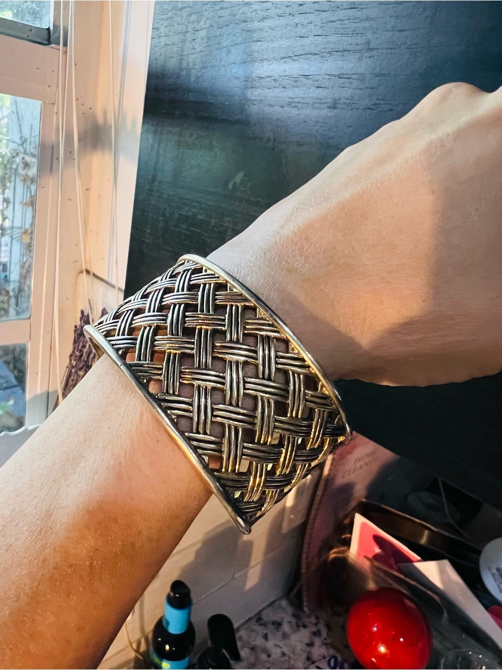 Woven Pattern Brass Cuff Bracelet by Ralph Lauren